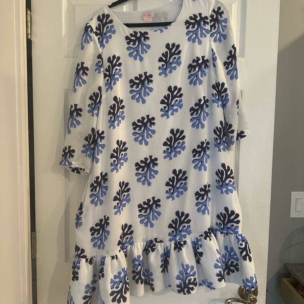 Blue and White Ruffled Tiered Sundress with Bishop Sleeves